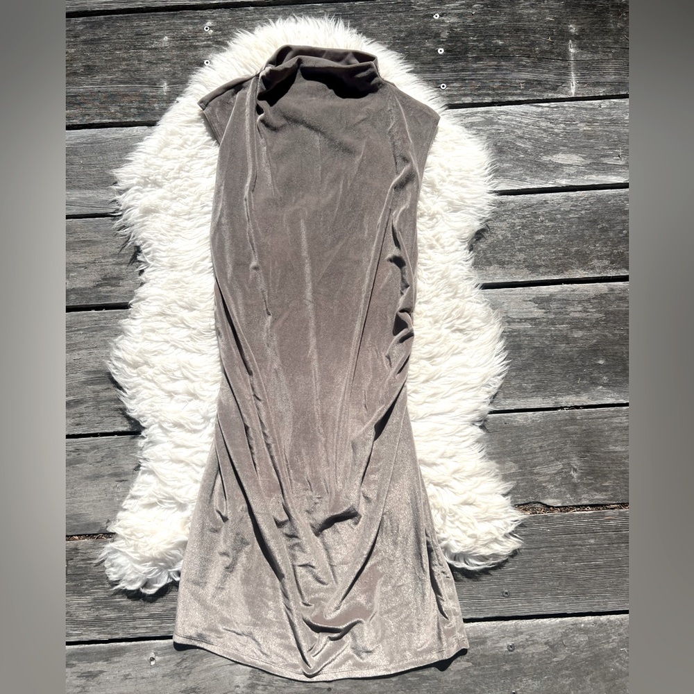 Elegant Taupe Sleeveless Maxi Long Length Velour Velvet Dress